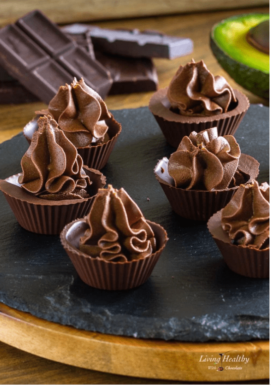 avocado chocolate mousse in chocolate cups