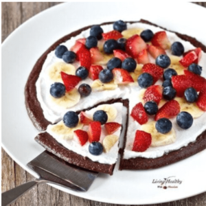 raw chocolate brownie fruit pizza