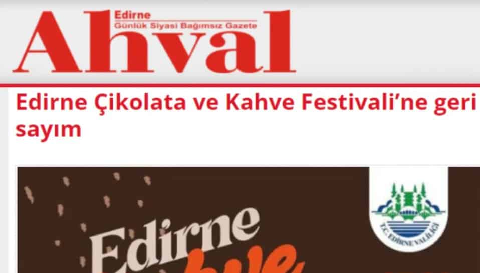 Edirne “Coffee and Chocolate Festival” advertised in Greek