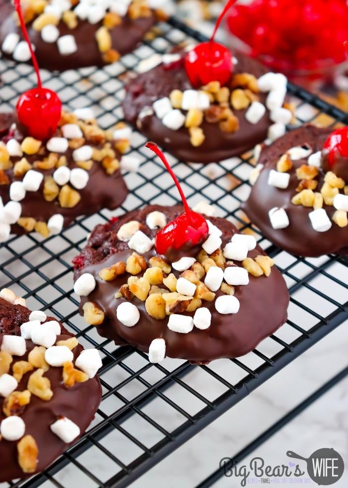 chocolate sundae cookies on wire rack